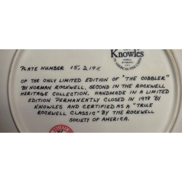 Limited Edition Norman Rockwell The Cobbler Plate By Knowles 1978 - Picture 4 of 6